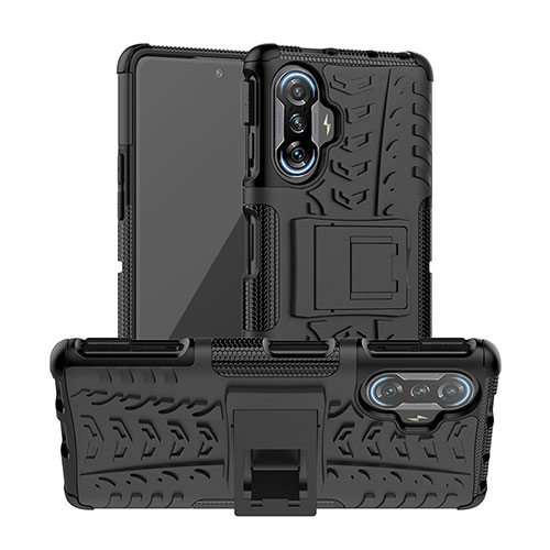 Silicone Matte Finish and Plastic Back Cover Case with Stand JX1 for Xiaomi Poco F3 GT 5G Black