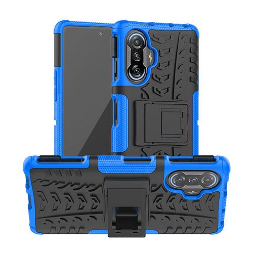 Silicone Matte Finish and Plastic Back Cover Case with Stand JX1 for Xiaomi Poco F3 GT 5G Blue