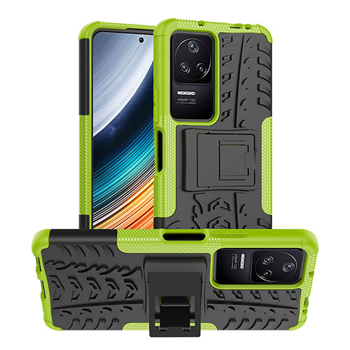 Silicone Matte Finish and Plastic Back Cover Case with Stand JX1 for Xiaomi Poco F4 5G Green