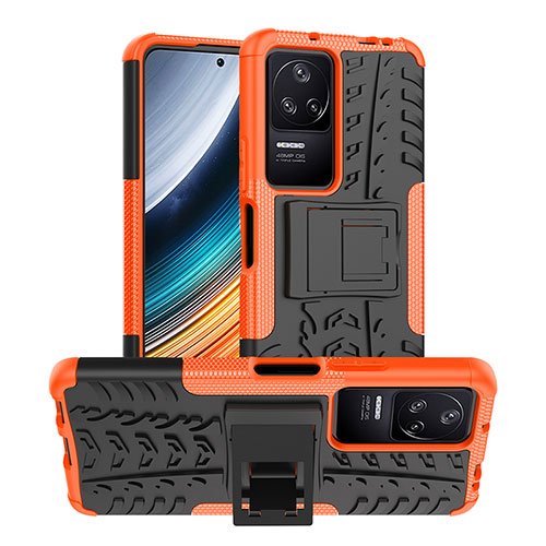 Silicone Matte Finish and Plastic Back Cover Case with Stand JX1 for Xiaomi Poco F4 5G Orange