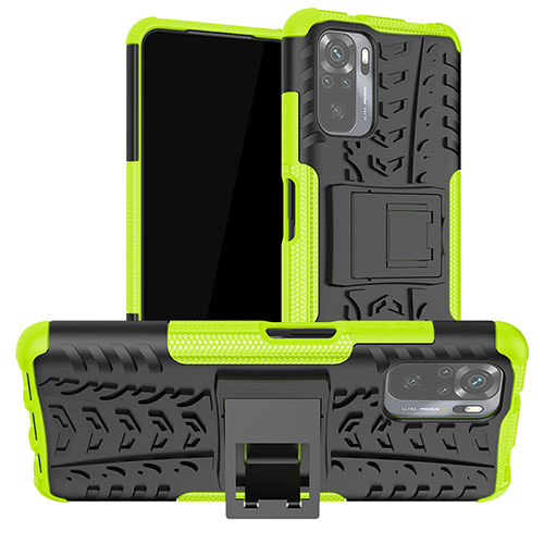 Silicone Matte Finish and Plastic Back Cover Case with Stand JX1 for Xiaomi Poco M5S Green