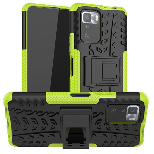 Silicone Matte Finish and Plastic Back Cover Case with Stand JX1 for Xiaomi Poco X3 GT 5G Green