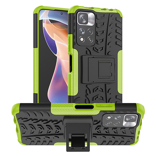 Silicone Matte Finish and Plastic Back Cover Case with Stand JX1 for Xiaomi Poco X4 NFC Green