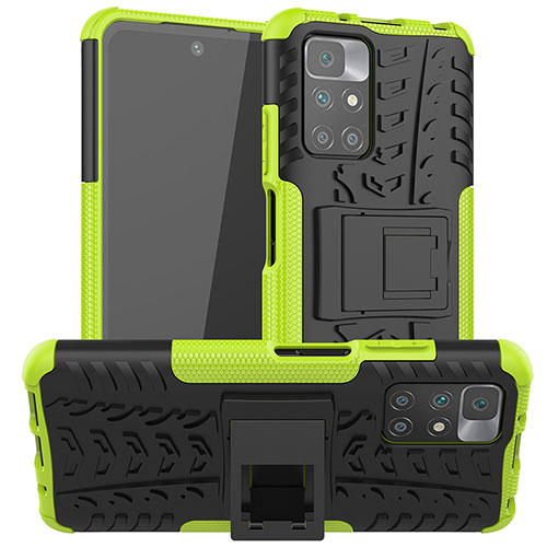 Silicone Matte Finish and Plastic Back Cover Case with Stand JX1 for Xiaomi Redmi 10 4G Green