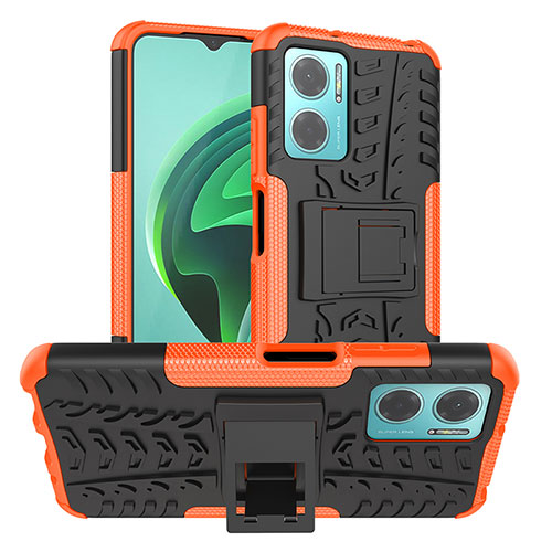 Silicone Matte Finish and Plastic Back Cover Case with Stand JX1 for Xiaomi Redmi 10 5G Orange