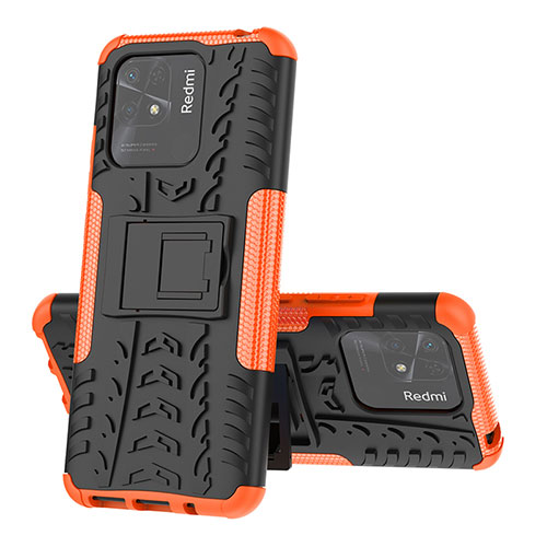 Silicone Matte Finish and Plastic Back Cover Case with Stand JX1 for Xiaomi Redmi 10 Power Orange