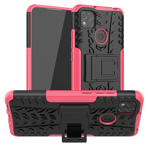 Silicone Matte Finish and Plastic Back Cover Case with Stand JX1 for Xiaomi Redmi 10A 4G Hot Pink