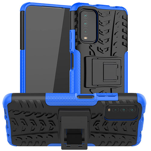 Silicone Matte Finish and Plastic Back Cover Case with Stand JX1 for Xiaomi Redmi 9 Power Blue