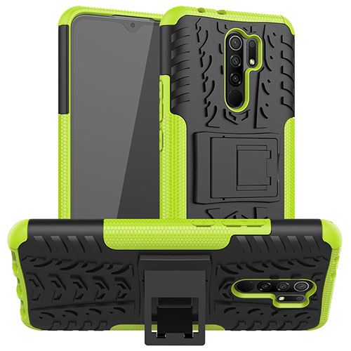 Silicone Matte Finish and Plastic Back Cover Case with Stand JX1 for Xiaomi Redmi 9 Prime India Green