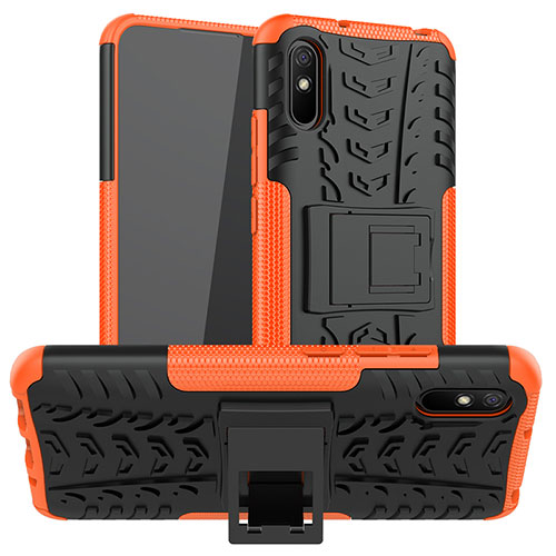 Silicone Matte Finish and Plastic Back Cover Case with Stand JX1 for Xiaomi Redmi 9A Orange