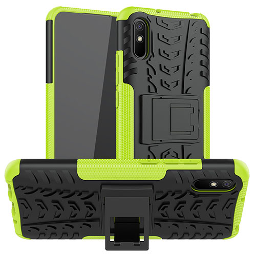Silicone Matte Finish and Plastic Back Cover Case with Stand JX1 for Xiaomi Redmi 9i Green
