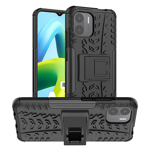Silicone Matte Finish and Plastic Back Cover Case with Stand JX1 for Xiaomi Redmi A2 Plus Black