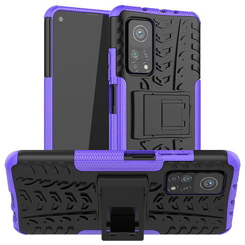 Silicone Matte Finish and Plastic Back Cover Case with Stand JX1 for Xiaomi Redmi K30S 5G Purple