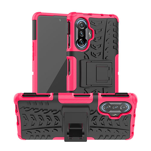 Silicone Matte Finish and Plastic Back Cover Case with Stand JX1 for Xiaomi Redmi K40 Gaming 5G Hot Pink