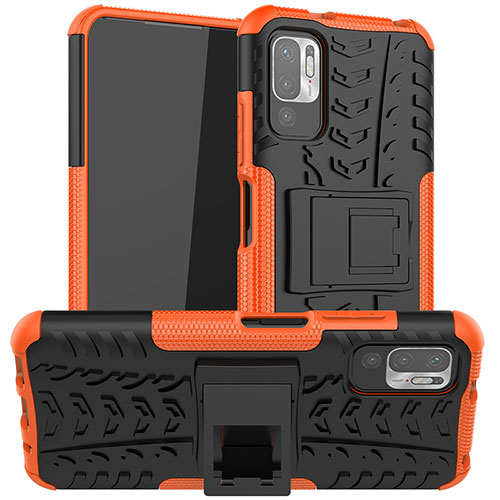 Silicone Matte Finish and Plastic Back Cover Case with Stand JX1 for Xiaomi Redmi Note 10 5G Orange