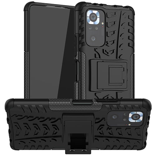 Silicone Matte Finish and Plastic Back Cover Case with Stand JX1 for Xiaomi Redmi Note 10 Pro Max Black