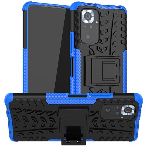 Silicone Matte Finish and Plastic Back Cover Case with Stand JX1 for Xiaomi Redmi Note 10 Pro Max Blue