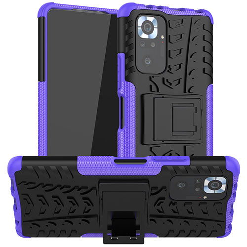 Silicone Matte Finish and Plastic Back Cover Case with Stand JX1 for Xiaomi Redmi Note 10 Pro Max Purple