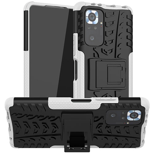 Silicone Matte Finish and Plastic Back Cover Case with Stand JX1 for Xiaomi Redmi Note 10 Pro Max Silver