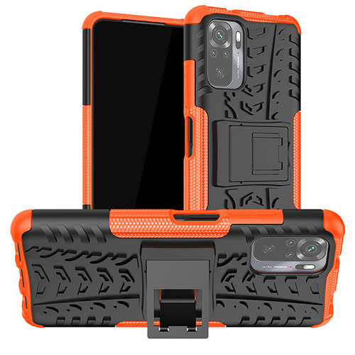 Silicone Matte Finish and Plastic Back Cover Case with Stand JX1 for Xiaomi Redmi Note 10S 4G Orange