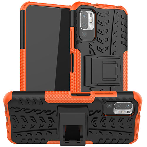 Silicone Matte Finish and Plastic Back Cover Case with Stand JX1 for Xiaomi Redmi Note 10T 5G Orange