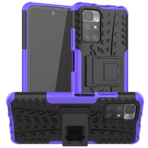 Silicone Matte Finish and Plastic Back Cover Case with Stand JX1 for Xiaomi Redmi Note 11 4G (2021) Purple