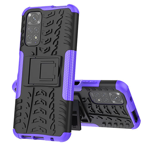 Silicone Matte Finish and Plastic Back Cover Case with Stand JX1 for Xiaomi Redmi Note 11 4G (2022) Purple