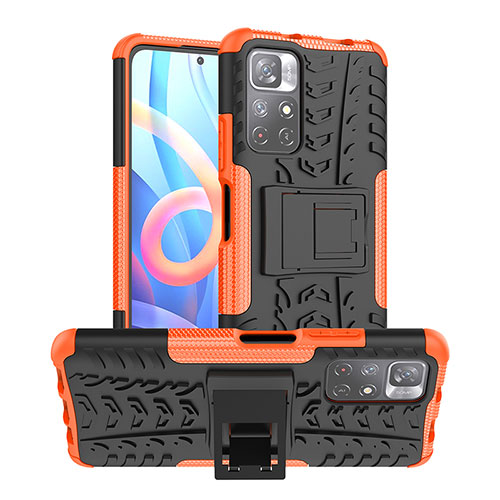 Silicone Matte Finish and Plastic Back Cover Case with Stand JX1 for Xiaomi Redmi Note 11 5G Orange
