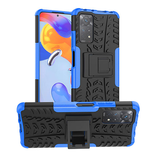 Silicone Matte Finish and Plastic Back Cover Case with Stand JX1 for Xiaomi Redmi Note 11 Pro 4G Blue