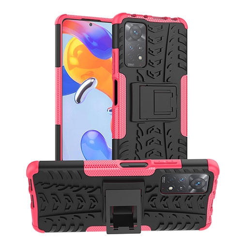 Silicone Matte Finish and Plastic Back Cover Case with Stand JX1 for Xiaomi Redmi Note 11 Pro 4G Hot Pink