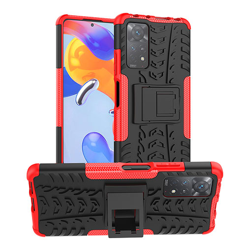 Silicone Matte Finish and Plastic Back Cover Case with Stand JX1 for Xiaomi Redmi Note 11 Pro 5G Red