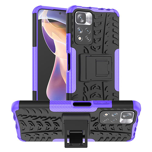 Silicone Matte Finish and Plastic Back Cover Case with Stand JX1 for Xiaomi Redmi Note 11 Pro+ Plus 5G Purple