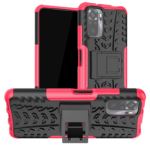 Silicone Matte Finish and Plastic Back Cover Case with Stand JX1 for Xiaomi Redmi Note 11 SE India 4G Hot Pink