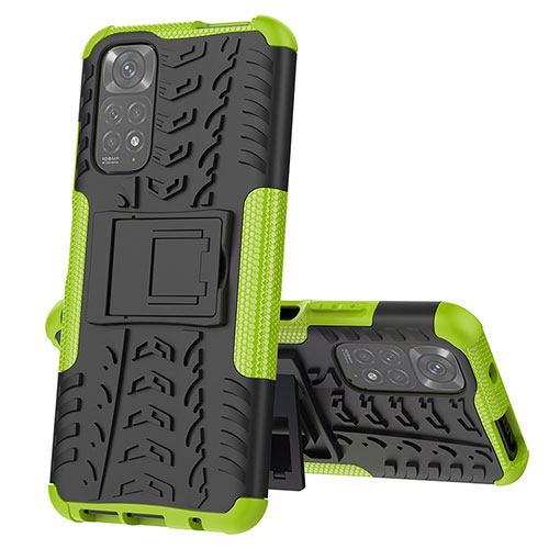 Silicone Matte Finish and Plastic Back Cover Case with Stand JX1 for Xiaomi Redmi Note 11S 4G Green