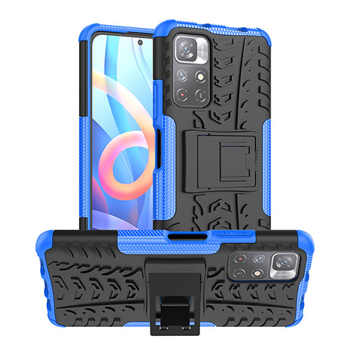 Silicone Matte Finish and Plastic Back Cover Case with Stand JX1 for Xiaomi Redmi Note 11T 5G Blue