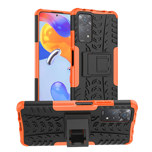 Silicone Matte Finish and Plastic Back Cover Case with Stand JX1 for Xiaomi Redmi Note 12 Pro 4G Orange