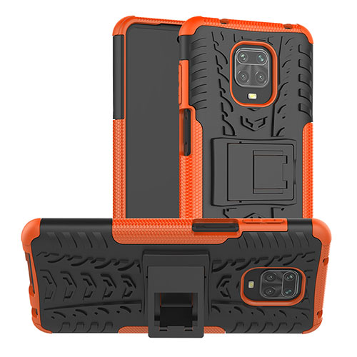 Silicone Matte Finish and Plastic Back Cover Case with Stand JX1 for Xiaomi Redmi Note 9S Orange