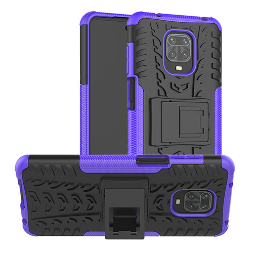 Silicone Matte Finish and Plastic Back Cover Case with Stand JX1 for Xiaomi Redmi Note 9S Purple