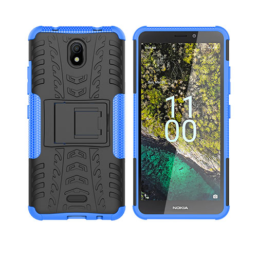 Silicone Matte Finish and Plastic Back Cover Case with Stand JX2 for Nokia C100 Blue