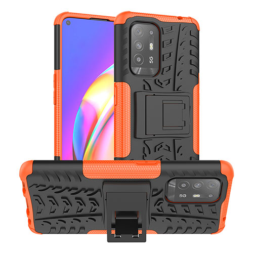 Silicone Matte Finish and Plastic Back Cover Case with Stand JX2 for Oppo A95 5G Orange