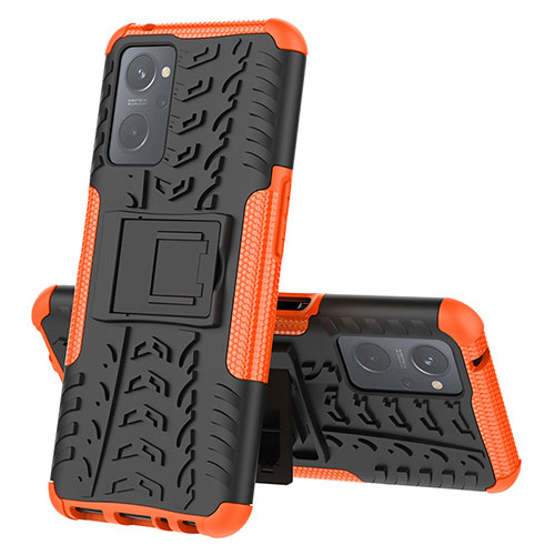 Silicone Matte Finish and Plastic Back Cover Case with Stand JX2 for Oppo K10 4G Orange