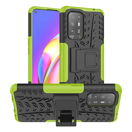 Silicone Matte Finish and Plastic Back Cover Case with Stand JX2 for Oppo Reno5 Z 5G Green