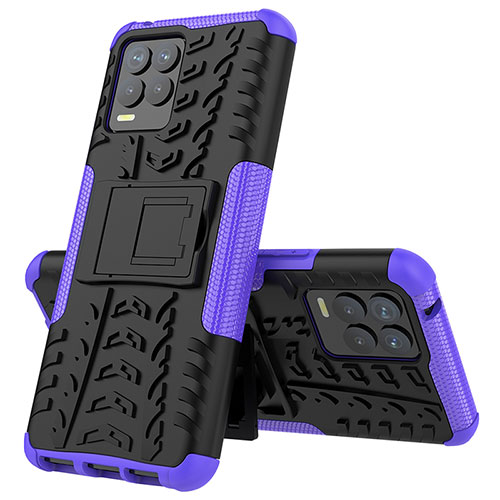 Silicone Matte Finish and Plastic Back Cover Case with Stand JX2 for Realme 8 Pro Purple