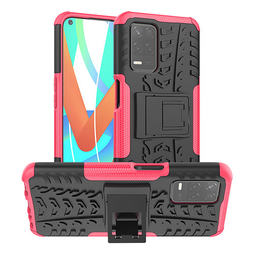 Silicone Matte Finish and Plastic Back Cover Case with Stand JX2 for Realme 8s 5G Hot Pink