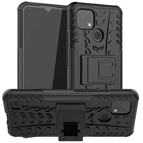 Silicone Matte Finish and Plastic Back Cover Case with Stand JX2 for Realme C11 (2021) Black