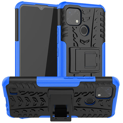 Silicone Matte Finish and Plastic Back Cover Case with Stand JX2 for Realme C11 (2021) Blue