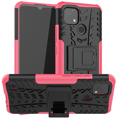 Silicone Matte Finish and Plastic Back Cover Case with Stand JX2 for Realme C11 (2021) Hot Pink