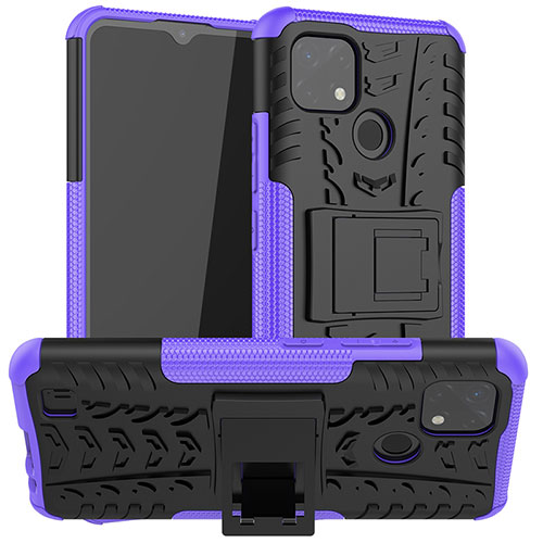 Silicone Matte Finish and Plastic Back Cover Case with Stand JX2 for Realme C11 (2021) Purple