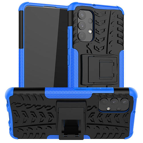 Silicone Matte Finish and Plastic Back Cover Case with Stand JX2 for Samsung Galaxy A32 4G Blue