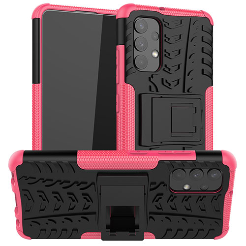 Silicone Matte Finish and Plastic Back Cover Case with Stand JX2 for Samsung Galaxy A32 4G Hot Pink